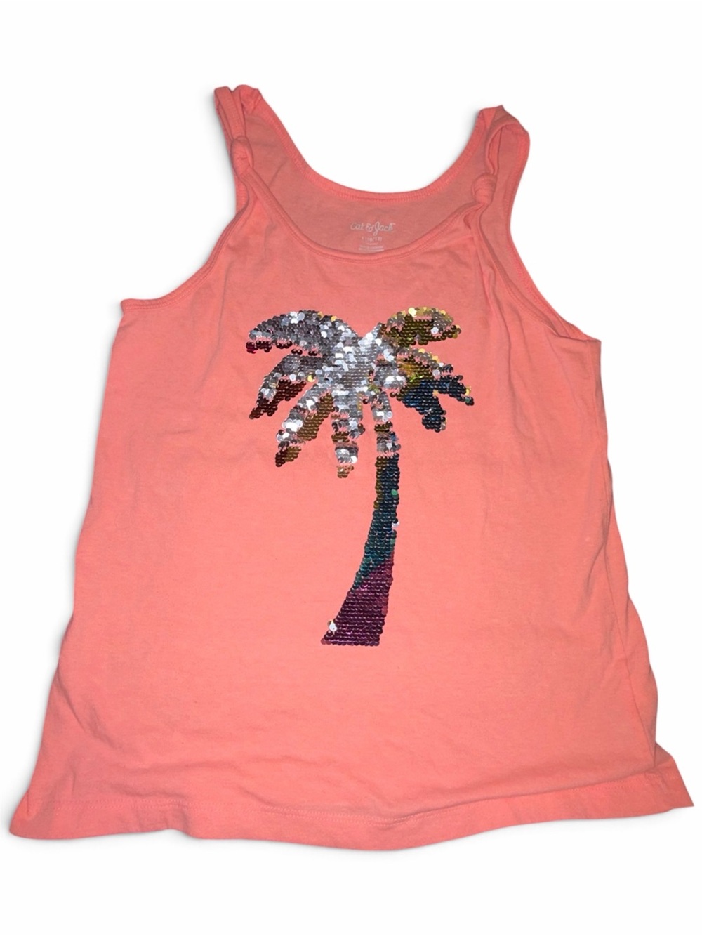 Cat & Jack Coral Sequin Palm Tree Tank Top - Kids L 10/12